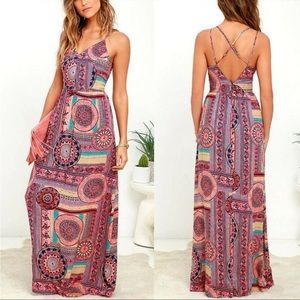 Lulu’s Sunrise to Sunset Coral Pink Print Maxi Dress - Medium
